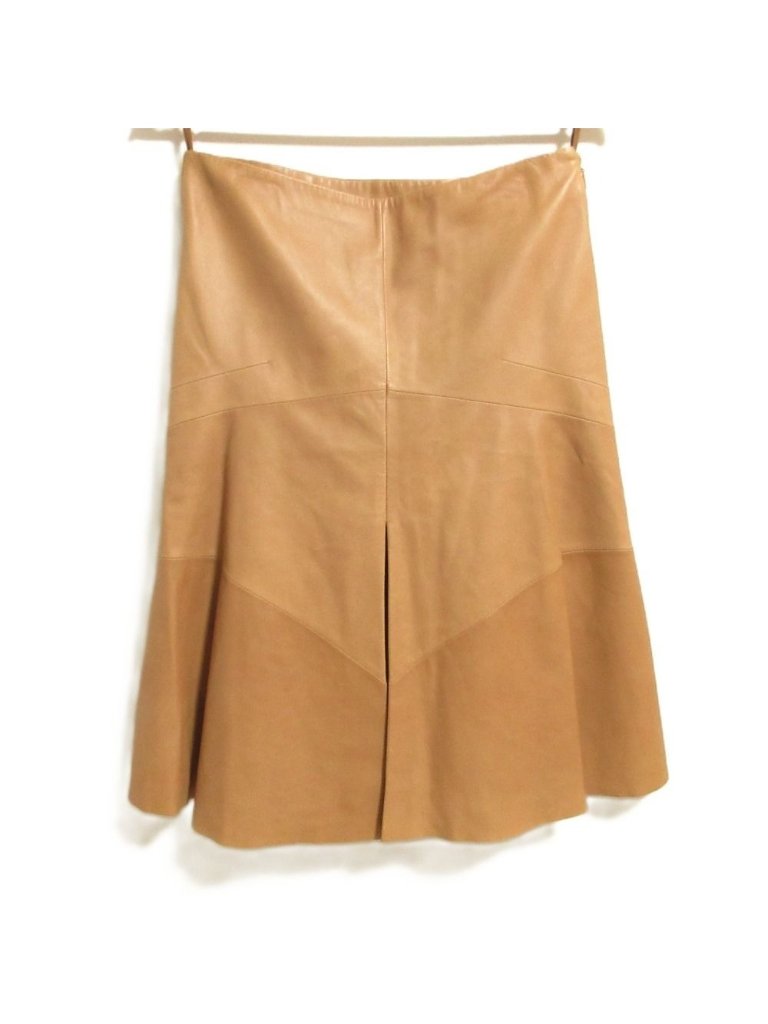 Loewe Front Slit Leather Skirt Brown